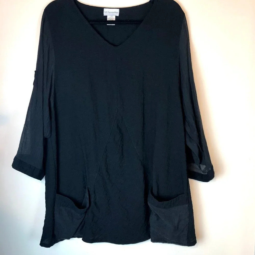 Soft Surroundings | Tunic Blouse Black Medium